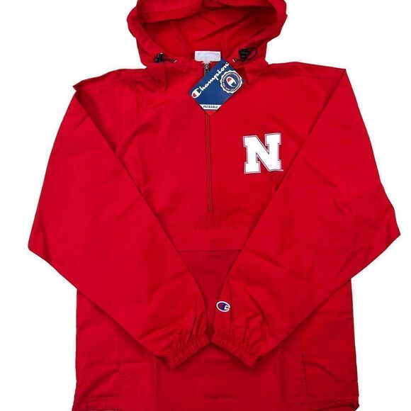 New Champion Men US S Red Anorak Windbreaker jacket Sport casual Logo  - Picture 4 of 12